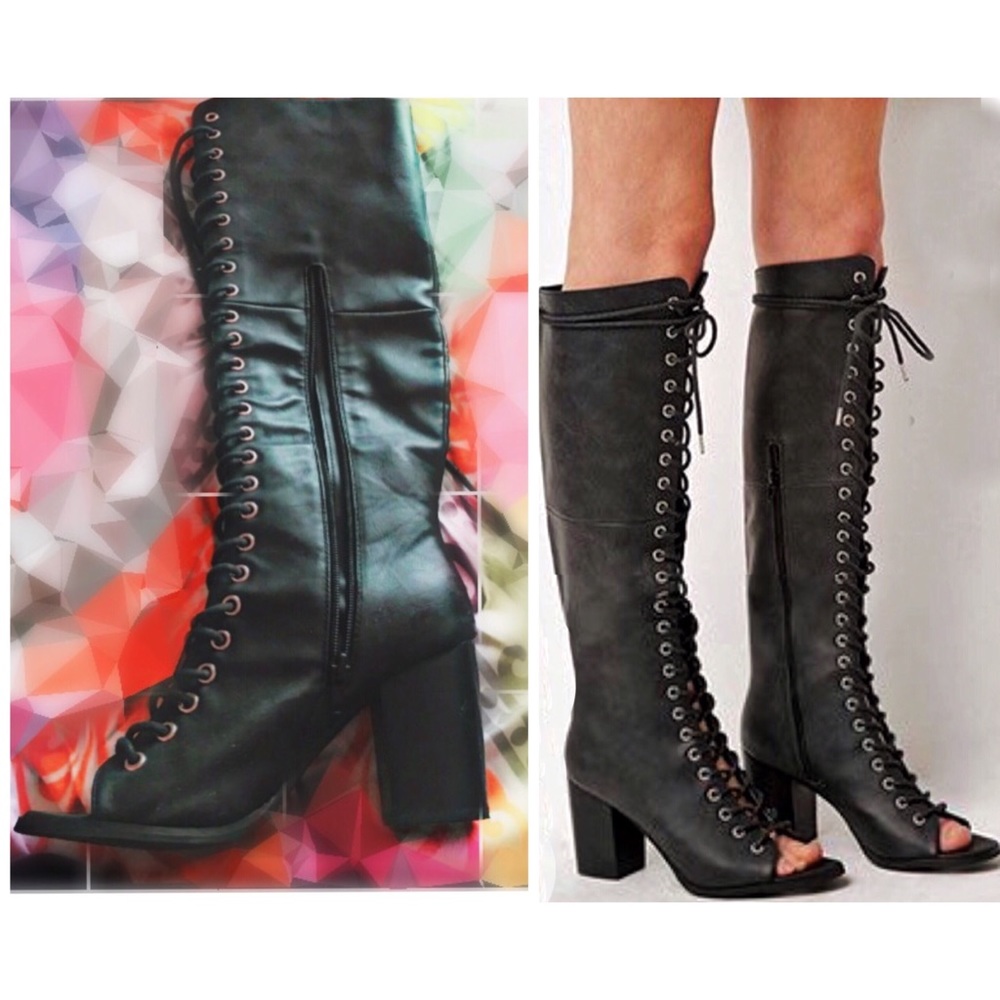 Knee high lace up black boots